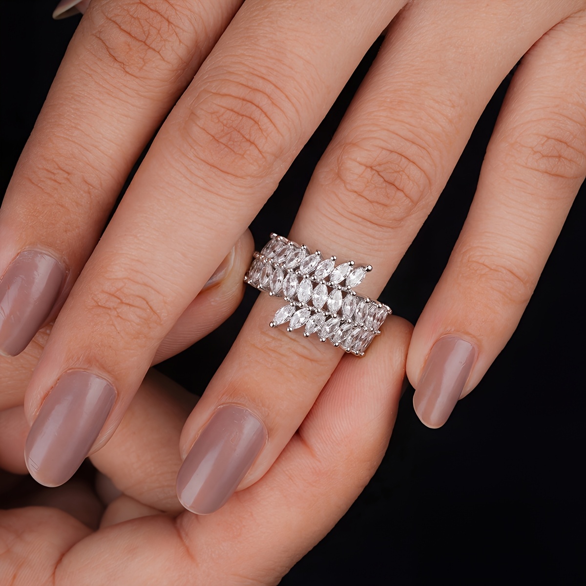 Women's Pear-Shaped Sparkling Ring, Chic Evening Accessory